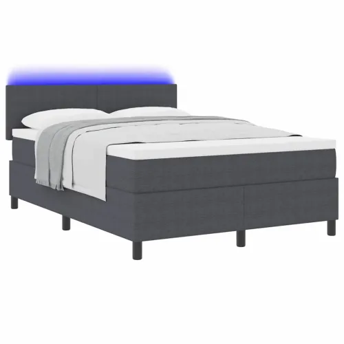 LED Box Spring Krevet Tamno siva i bijela 140 x 190 cm - Tamno siva 140 x 190 cm Nizak uzglavlju Cijena
