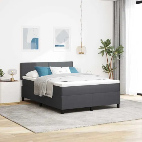 LED Box Spring Krevet Tamno siva i bijela 140 x 190 cm - Tamno siva 140 x 190 cm Nizak uzglavlju Cijena