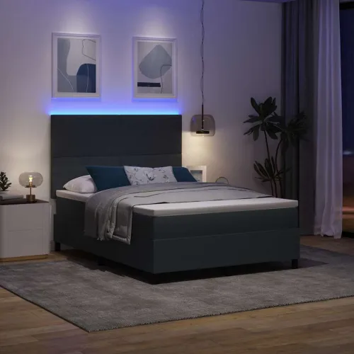 LED Box Spring Krevet Tamno siva i bijela 140 x 200 cm - Tamno siva 140 x 200 cm Visoki uzglavlje Cijena