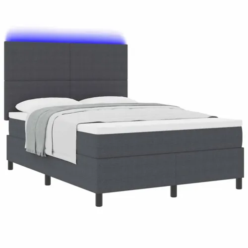 LED Box Spring Krevet Tamno siva i bijela 140 x 200 cm - Tamno siva 140 x 200 cm Visoki uzglavlje Cijena