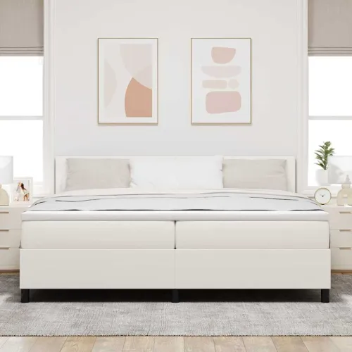 Box spring krevet s uzglavljem Krema i bijela 200 x 200 cm - Krema 200 x 200 cm Nizak uzglavlju Cijena