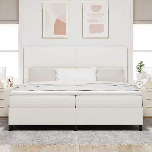 Box spring krevet s uzglavljem Krema i bijela 200 x 200 cm - Krema 200 x 200 cm Visoki uzglavlje Cijena