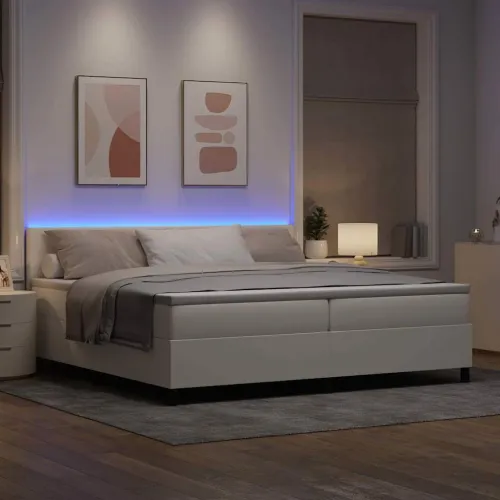 LED Box Spring Krevet s uzglavljem Krema i bijela 200 x 200 cm - Krema 200 x 200 cm Nizak uzglavlju Cijena