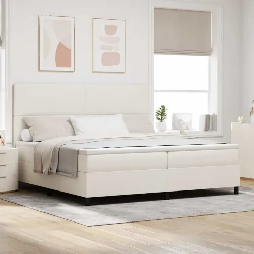 LED Box Spring Krevet s uzglavljem Krema i bijela 200 x 200 cm - Krema 200 x 200 cm Visoki uzglavlje Cijena