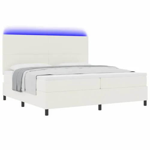 LED Box Spring Krevet s uzglavljem Krema i bijela 200 x 200 cm - Krema 200 x 200 cm Visoki uzglavlje Cijena