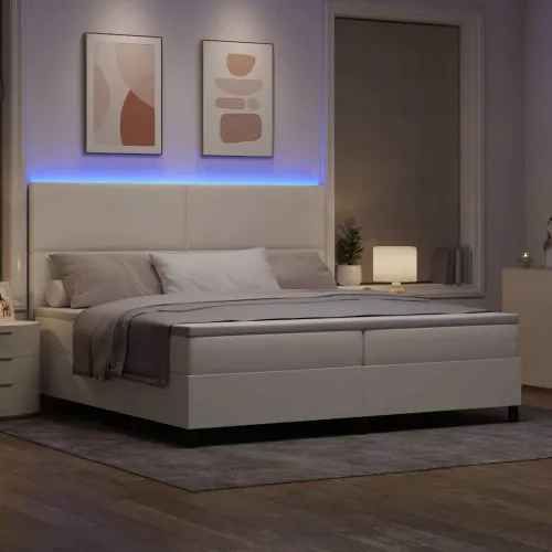 LED Box Spring Krevet s uzglavljem Krema i bijela 200 x 200 cm - Krema 200 x 200 cm Visoki uzglavlje Cijena