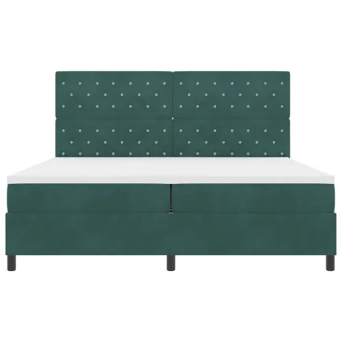 Box spring krevet Tamnozelena 200 x 200 cm Baršun - Tamnozelena 200 x 200 cm Kristal s dugmadima Cijena