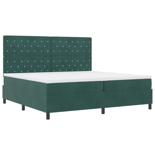 Box spring krevet Tamnozelena 200 x 200 cm Baršun - Tamnozelena 200 x 200 cm Kristal s dugmadima Cijena