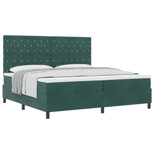 Box spring krevet Tamnozelena 200 x 200 cm Baršun - Tamnozelena 200 x 200 cm Kristal s dugmadima Cijena