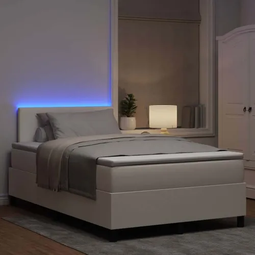 LED Box Spring Krevet s uzglavljem Krema i bijela 120 x 190 cm - Krema 120 x 190 cm Nizak uzglavlju Cijena