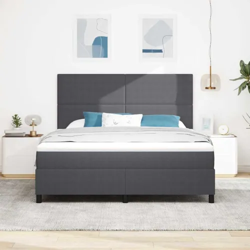 LED Box Spring Krevet Tamno siva i bijela 180 x 200 cm - Tamno siva 180 x 200 cm Visoki uzglavlje Cijena