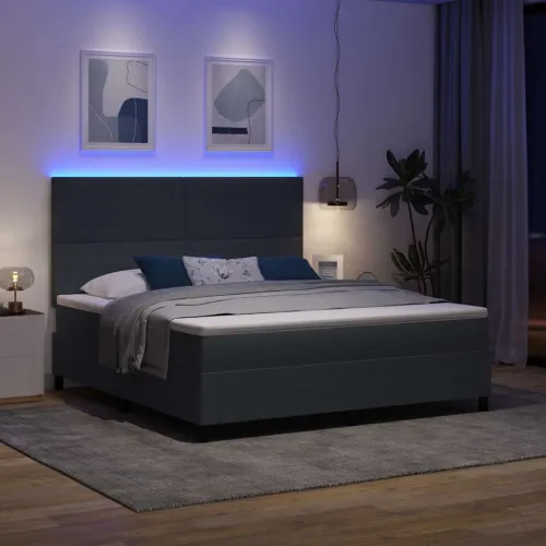 LED Box Spring Krevet Tamno siva i bijela 180 x 200 cm - Tamno siva 180 x 200 cm Visoki uzglavlje Cijena