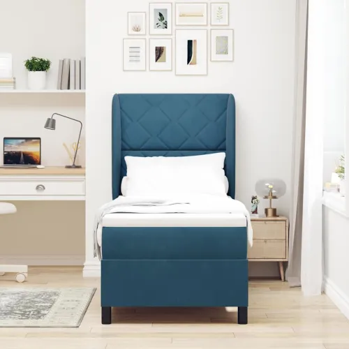 Box spring krevet Tamno plava 200 x 80 cm Baršun - Tamno plava 80 x 200 cm Dizajn s rombovima Cijena