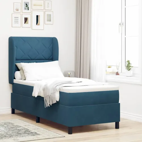 Box spring krevet Tamno plava 200 x 80 cm Baršun - Tamno plava 80 x 200 cm Dizajn s rombovima Cijena