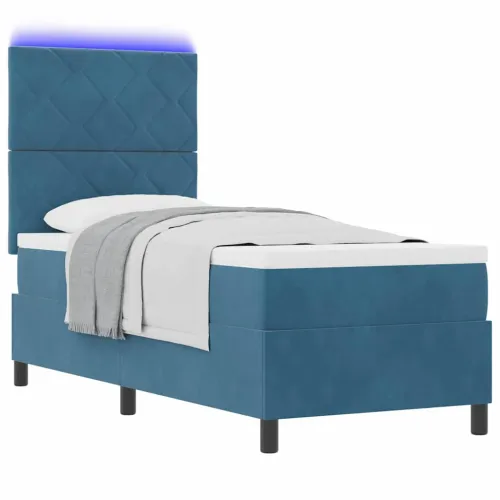 LED Box Spring Krevet Tamno plava 80 x 200 cm Baršun - Tamno plava 80 x 200 cm Dizajn s rombovima Cijena