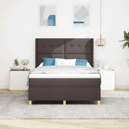 Box spring krevet s LED trakama Smeđa 160 x 200 cm tkanina - Tamno smeđa 160 x 200 cm Prošiveno gumbima Cijena