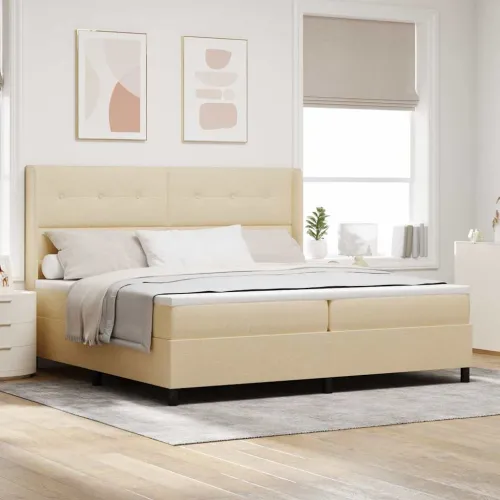 Box spring krevet s jastukom Krema 200 x 200 cm tkanina - Krema 200 x 200 cm Prošiveno gumbima Cijena