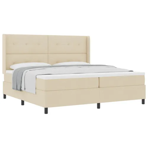 Box spring krevet s jastukom Krema 200 x 200 cm tkanina - Krema 200 x 200 cm Prošiveno gumbima Cijena