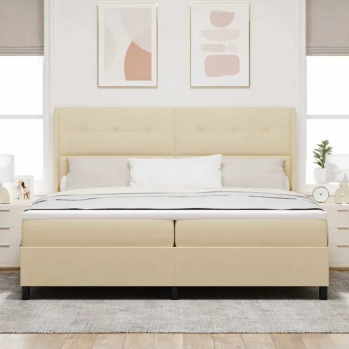 Box spring krevet s jastukom Krema 200 x 200 cm tkanina - Krema 200 x 200 cm Prošiveno gumbima Cijena