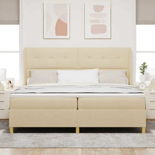 Box spring krevet s uzglavljem Krema 200 x 200 cm tkanina - Krema 200 x 200 cm Prošiveno gumbima Cijena