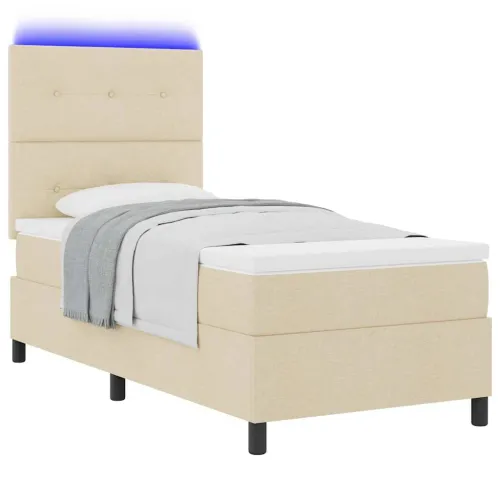 Box spring krevet s LED trakama Krema 100 x 200 cm tkanina - Krema 100 x 200 cm Prošiveno gumbima Cijena