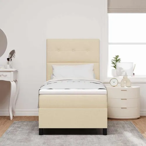 Box spring krevet s LED trakama Krema 100 x 200 cm tkanina - Krema 100 x 200 cm Prošiveno gumbima Cijena