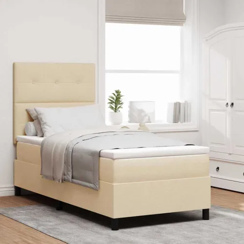 Box spring krevet s LED trakama Krema 100 x 200 cm tkanina - Krema 100 x 200 cm Prošiveno gumbima Cijena
