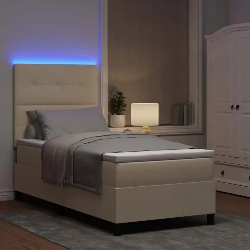 Box spring krevet s LED trakama Krema 100 x 200 cm tkanina - Krema 100 x 200 cm Prošiveno gumbima Cijena