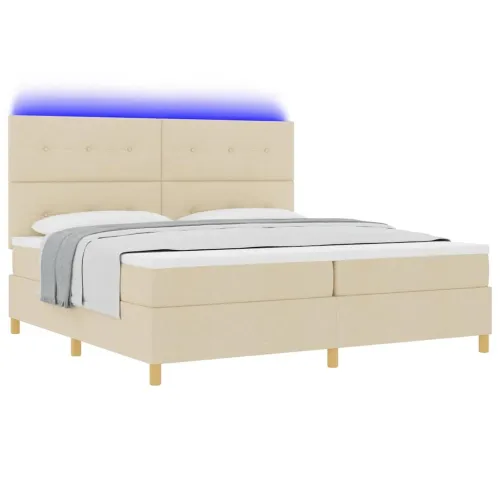 LED Box Spring Krevet s uzglavljem Krema 200 x 200 cm tkanina - Krema 200 x 200 cm Prošiveno gumbima Cijena
