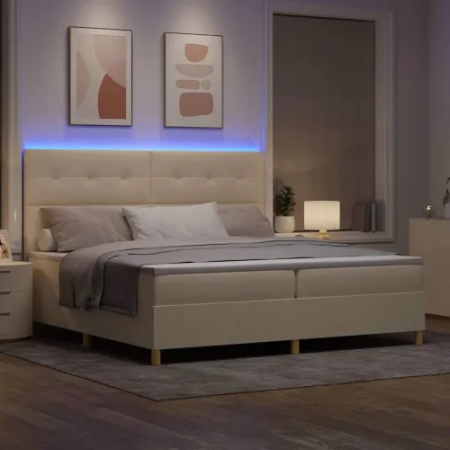 LED Box Spring Krevet s uzglavljem Krema 200 x 200 cm tkanina - Krema 200 x 200 cm Prošiveno gumbima Cijena
