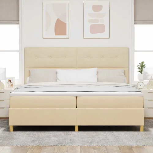 LED Box Spring Krevet s uzglavljem Krema 200 x 200 cm tkanina - Krema 200 x 200 cm Prošiveno gumbima Cijena