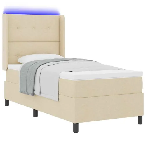 LED Box Spring Krevet s jastukom Krema 100 x 200 cm tkanina - Krema 100 x 200 cm Prošiveno gumbima Cijena
