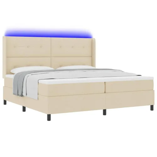 LED Box Spring Krevet s uzglavljem Krema 200 x 200 cm tkanina - Krema 200 x 200 cm Prošiveno gumbima Cijena