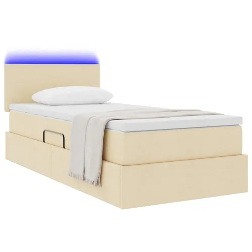 LED krevet za pohranu s madracem Krema 100 x 200 cm Tkanina - Krem 100 x 200 cm Gladak dizajn Cijena
