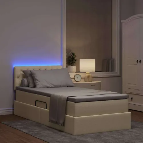 LED krevet za pohranu s madracem Krema 100 x 200 cm Tkanina - Krem 100 x 200 cm Dizajn s jastučićima Cijena
