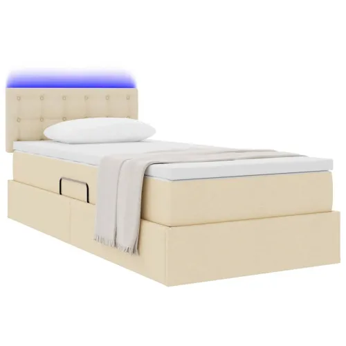 LED krevet za pohranu s madracem Krema 100 x 200 cm Tkanina - Krem 100 x 200 cm Gumbi Cijena