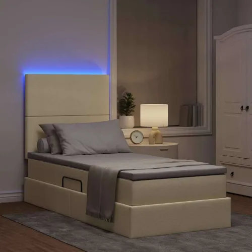 LED krevet za pohranu s madracem Krema 100 x 200 cm Tkanina - Krem 100 x 200 cm Gladak dizajn Cijena