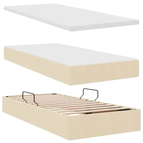 LED krevet za pohranu s madracem Krema 100 x 200 cm Tkanina - Krem 100 x 200 cm Gladak dizajn Cijena