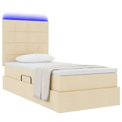 LED krevet za pohranu s madracem Krema 100 x 200 cm Tkanina - Krem 100 x 200 cm Blok sa kvadratićima Cijena