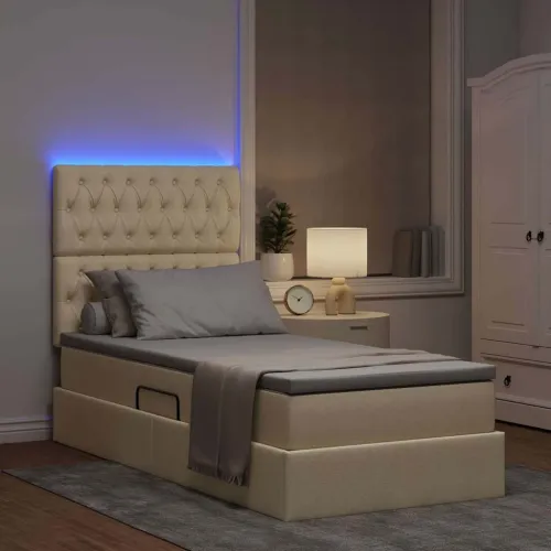 LED krevet za pohranu s madracem Krema 100 x 200 cm Tkanina - Krem 100 x 200 cm Dizajn s jastučićima Cijena