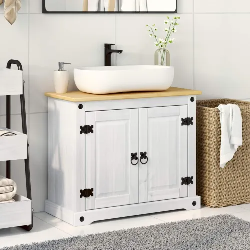 Ormarić za Lavabo - Umivaonik Bijelo 73 x 33 x 60 cm Čvrsto borovo drvo - Bijelo Cijena