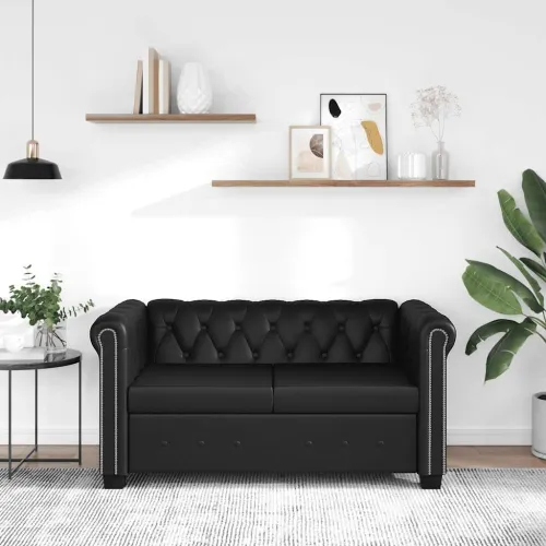 Dvosjed Chesterfield od umjetne kože crni - Crna 1 Dvosjedi Crna Cijena