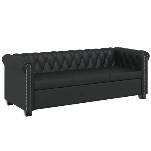 Trosjed Chesterfield od umjetne kože crni - Crna 1 Trosjedi Crna Cijena