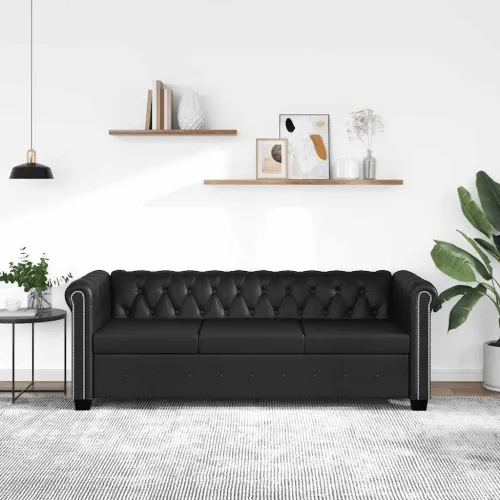 Trosjed Chesterfield od umjetne kože crni - Crna 1 Trosjedi Crna Cijena