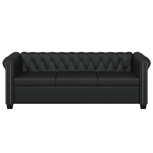 Trosjed Chesterfield od umjetne kože crni - Crna 1 Trosjedi Crna Cijena