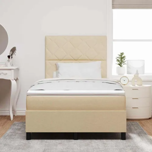 Box spring krevet s uzglavljem Krema 120 x 190 cm tkanina - Krema 120 x 190 cm Dizajn s rombovima Cijena