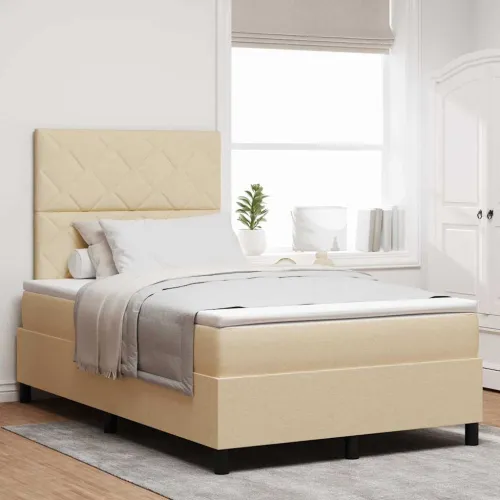 Box spring krevet s LED trakama Krema 120 x 190 cm tkanina - Krema 120 x 190 cm Dizajn s rombovima Cijena