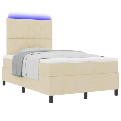 Box spring krevet s LED trakama Krema 120 x 190 cm tkanina - Krema 120 x 190 cm Dizajn s rombovima Cijena