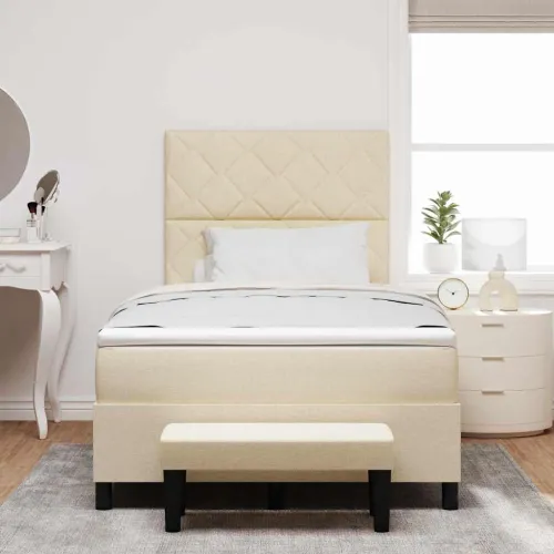 Box spring krevet s uzglavljem Krema 120 x 190 cm tkanina - Krema 120 x 190 cm Dizajn s rombovima Cijena