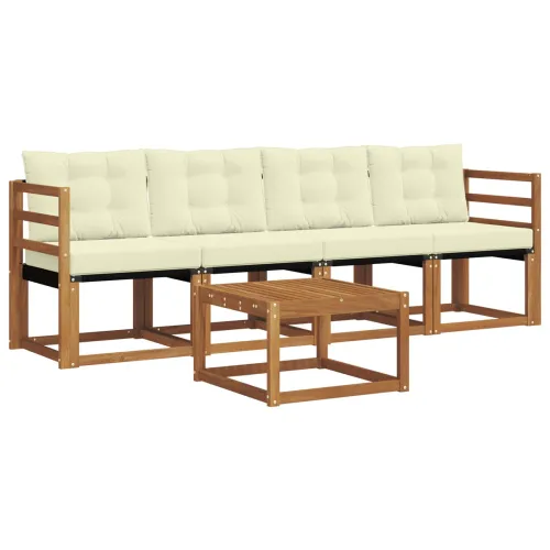 Set vanjskih sofa 5 kom. Prirodna i krem - Prirodna boja i krem vodoravne letvice Cijena